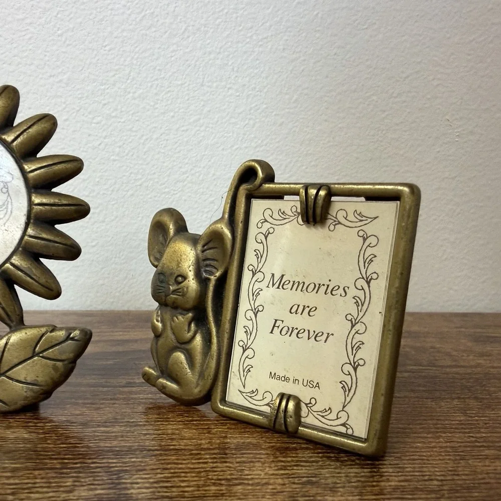 Set Of 3 AMC Brass Miniature Picture Frames Sunflower Mouse Flowers USA